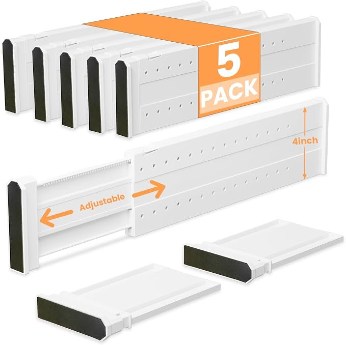REBECAT 5 Pack Drawer Dividers for Clothes Adjustable Drawer Dividers 4" High by REBECAT