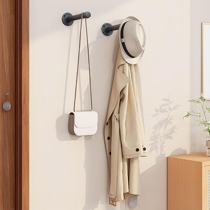 Cast Iron Wall Mounted Clothes Rack, Heavy Duty Industrial Pipe Clothing Rack - Image 4