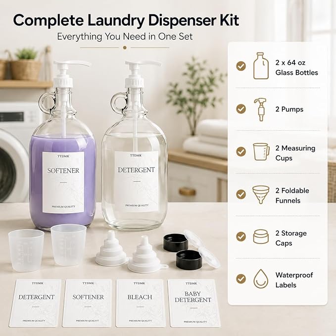 2 Pcs Glass Liquid Laundry Detergent Dispenser, Half Gallon Dispenser - Image 2
