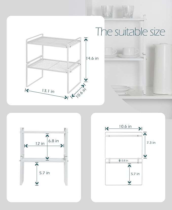 2Pack Kitchen Cabinet Shelf Counter Organizer Rack Pantry Storage Bathroom - Image 3