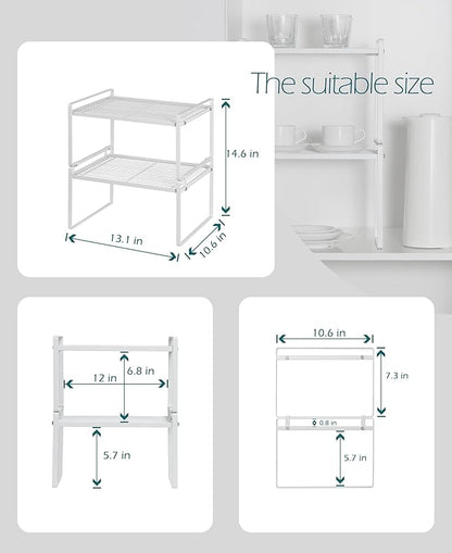 2Pack Kitchen Cabinet Shelf Counter Organizer Rack Pantry Storage Bathroom - Image 3