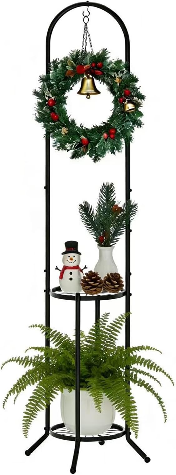 2-tier Hanging Plant Stand Indoor and Outdoor, Space-Saving Iron Plant Shelf - Image 8