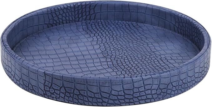 HofferRuffer Faux Leather Round Serving Tray, Vegan Croco Leather Decorative - Image 9