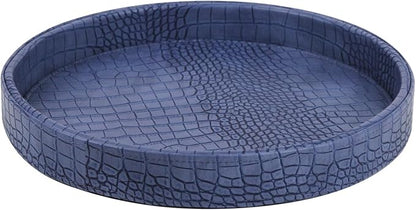 HofferRuffer Faux Leather Round Serving Tray, Vegan Croco Leather Decorative - Image 9