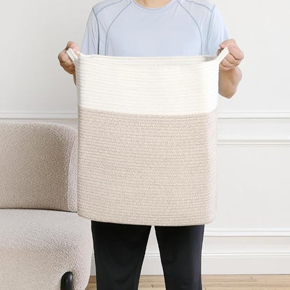Tall Laundry Basket With Handles, Woven Cotton Rope Big Laundry Hamper Sorters - Image 6