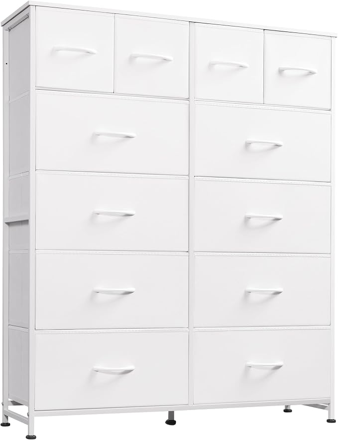 WLIVE 12 Drawer Tall White Fabric Dresser Bedroom Storage Chest | White tall by WLIVE