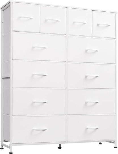 WLIVE 12 Drawer Tall White Fabric Dresser Bedroom Storage Chest | White tall by WLIVE