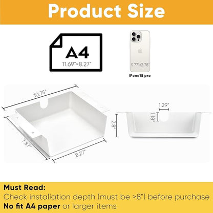 4 Pack Under Desk Hanging Shelf Drawer Organizer, Attachable Plastic Hidden - Image 6