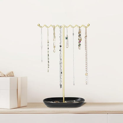 Elegant Jewelry Holder Stand: Metal Tree & Ceramic Tray Organizer - Image 2