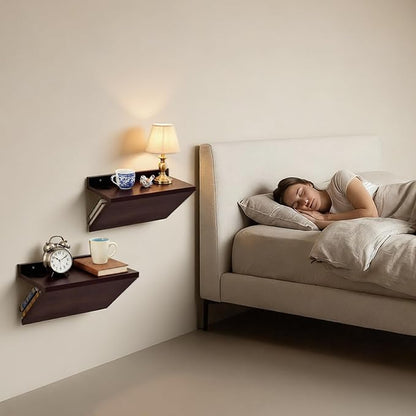 2 Pack 13 x 7 x 5.5 Inch Floating Nightstand Wooden Bedside V Shape Wall Shelf - Image 7