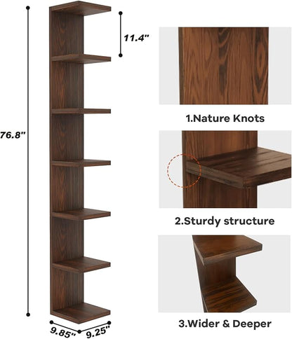 LitaEther Wood Wall Shelf Units, 7 Tier Lack Floating Shelves, Rustic Bookshelf - Image 3