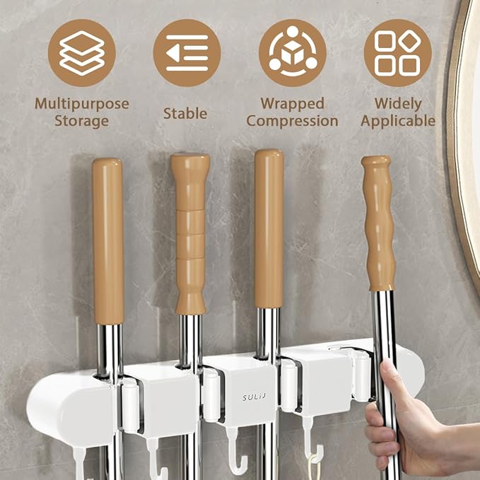 2Pcs Broom Holder Wall Mount, No-Drilling Self-Adhesive Mop and Broom Storage - Image 5