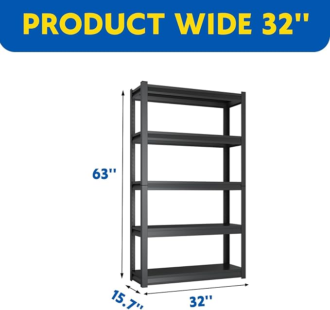 63''H Garage Shelving Heavy Duty, 2800LBS Storage Shelves, 5-Tier Adjustable - Image 2