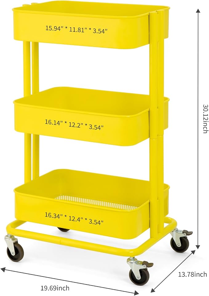 3 Tier Rolling Cart Metal Heavy Duty Utility Cart - Image 2
