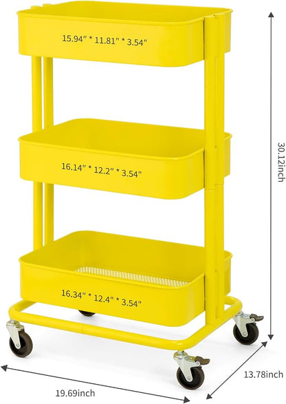 3 Tier Rolling Cart Metal Heavy Duty Utility Cart - Image 2