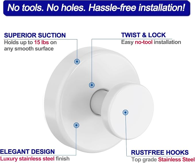 Bntuk Suction Cup Hooks for Shower, Removable Towel Hooks for Bathroom Window - Image 3
