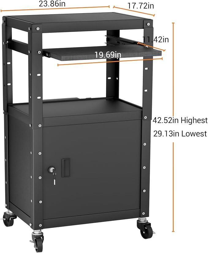 Mobile AV Cart with Cabinet, Rolling Computer Cart Height Adjustable Rolling - Image 2