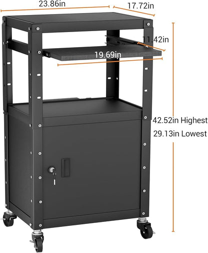 Mobile AV Cart with Cabinet, Rolling Computer Cart Height Adjustable Rolling - Image 2
