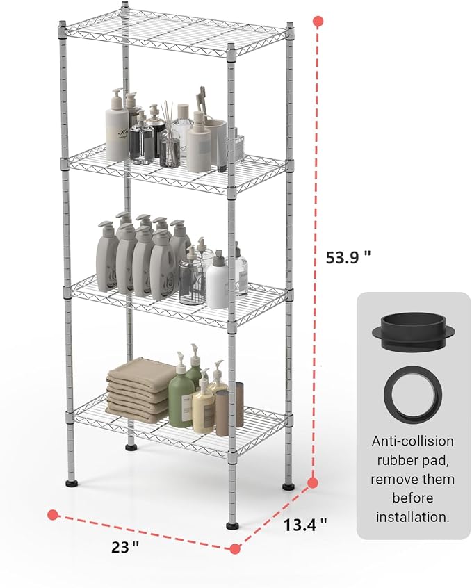4 Tier Shelving Unit, 176 LBS Per Shelf Height Adjustable Narrow Storage Shelves - Image 3