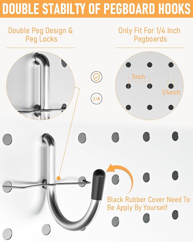 INCLY 1/4" Pegboard Hooks Set for Hanging - Image 3