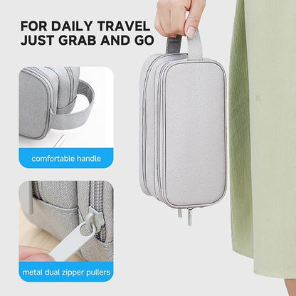 Teskyer Double Layer Cable Organizer Bag, Travel Tech Pouch, Light Grey | - Image 6