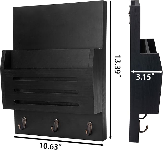 Key and Mail Holder Wall Mount, 2-Slot Wooden Mail Organizer | Decorative - Image 3