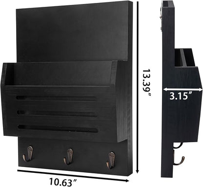 Key and Mail Holder Wall Mount, 2-Slot Wooden Mail Organizer | Decorative - Image 3