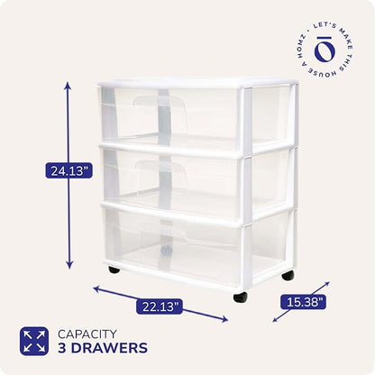 Homz Plastic 3 Drawer Wide Cart, 4 Casters Included, Home Office, and Dorm Rooms - Image 3