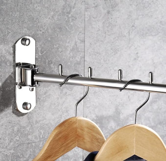 Clothes Hanger Laundry Room Hanging Rod Wall Mount Valet Hooks - Image 4
