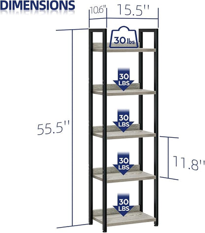 NUMENN Narrow Bookshelf, 5 Tier Freestanding Shelving Unit, Falling Prevention - Image 3