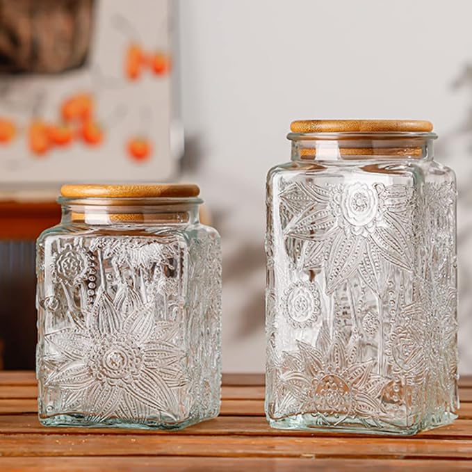 ANSQU Set of 2 Vintage Glass Storage Jars, Glass Food Storage Containers - Image 7