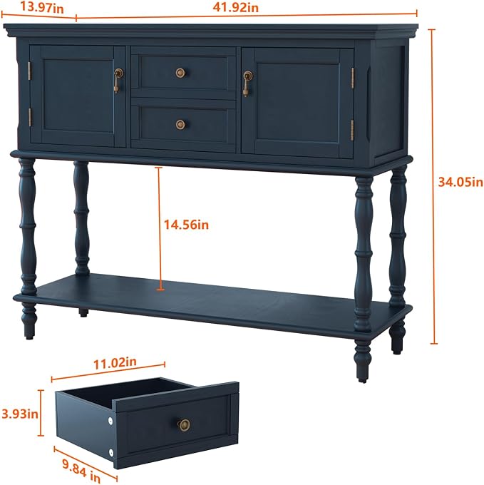 ARTPOWER Console Table with 2 Drawers, Retro Entryway Table with 2 Door - Image 2