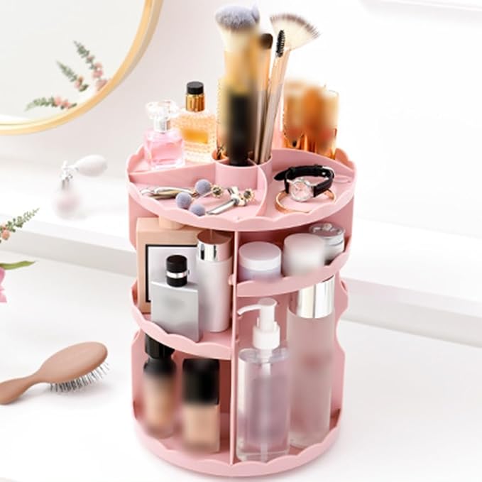 360 Rotating Makeup Organizer, Acrylic DIY Adjustable Bathroom Makeup Carousel - Image 2