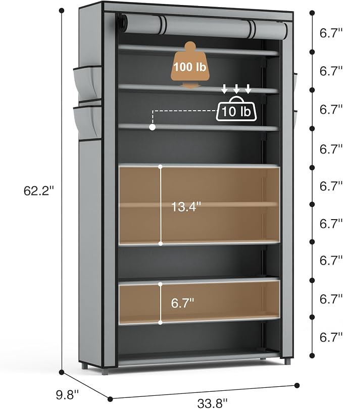 LANTEFUL Shoe Rack with Covers 10 Tier Tall Shoe Rack Organizer Large Capacity - Image 3