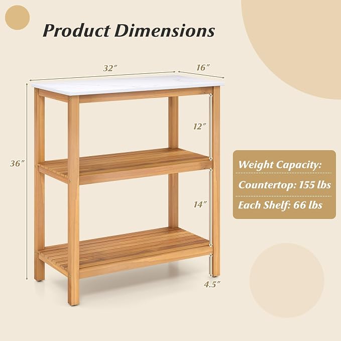 Goplus Patio Wooden Sideboard, 3-Tier Acacia Outdoor Kitchen Buffet Organizer - Image 3