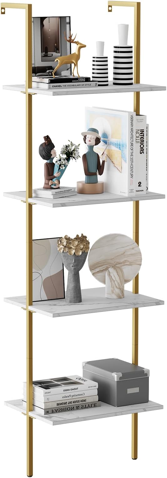 Ladder Shelf 4 Tiers Metal Industrial Bookshelf, Wall Mount Wide Book Case by Wolawu