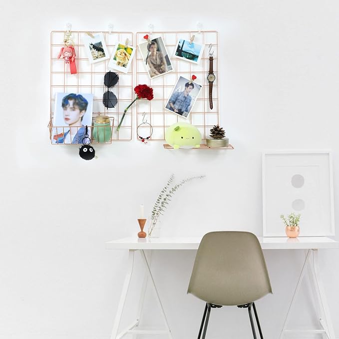 GBYAN Wall Grid 2 Pack Wire Photo Grid Panels Memo Board Wall Organizer - Image 3