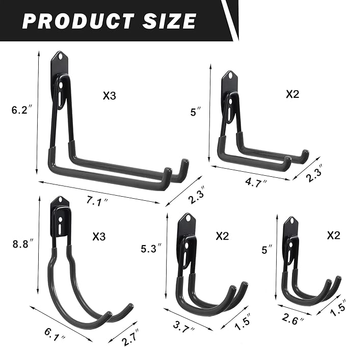 Wallmaster Garage Hooks Organizer Kit, 12 Pack Adjustable Heavy Duty Shelving - Image 5