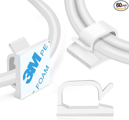 XHF 3/4” Adhesive Cable Wire Clips White 60pcs, Cable Staples Outdoor Cable by XHF