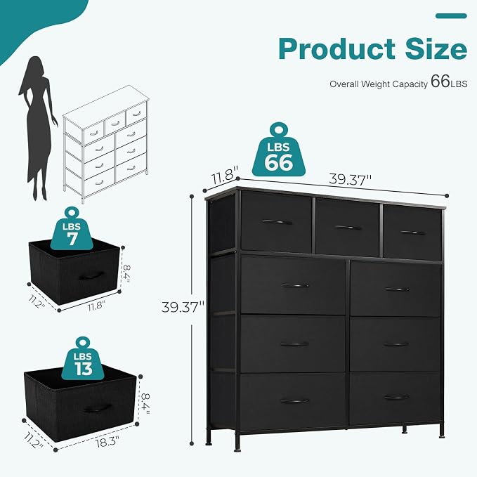OLIXIS 9 Drawer Fabric Storage Dresser Chest Organizer Unit - Image 3