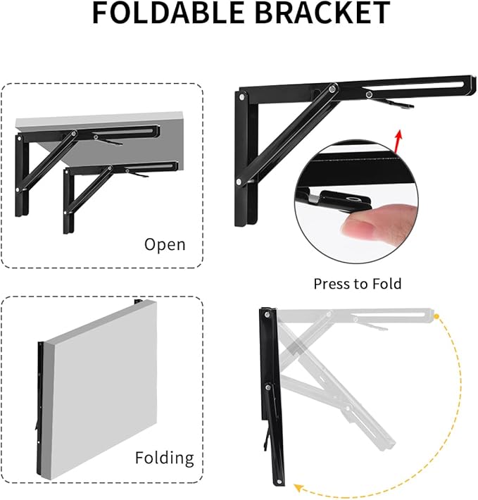 YUMORE Folding Shelf Bracket Heavy Duty, 12 Inch Collapsible Shelf Bracket - Image 3