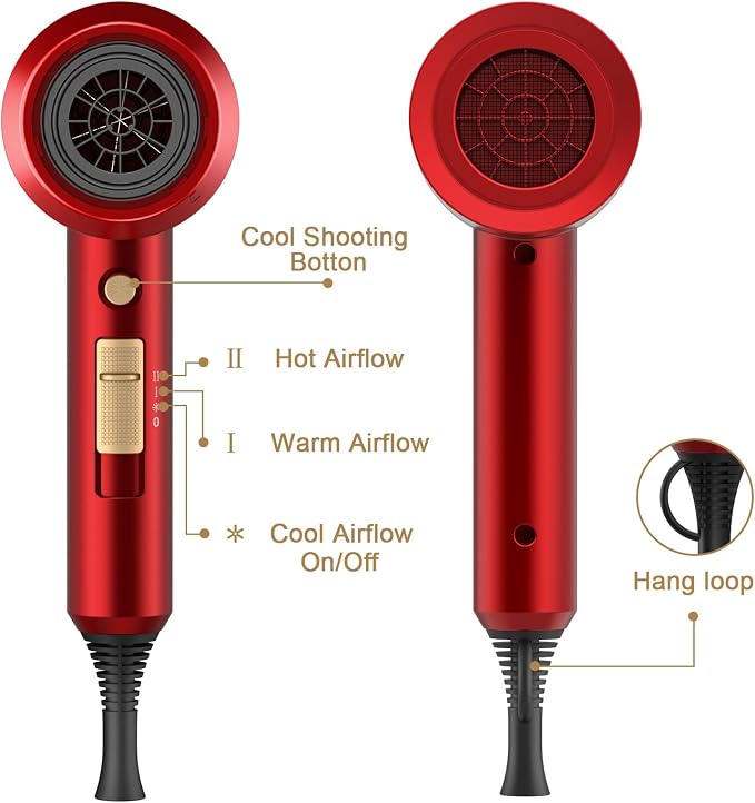 Slopehill Professional Ionic Hair Dryer, Powerful 1800W Fast Drying Low Noise - Image 4