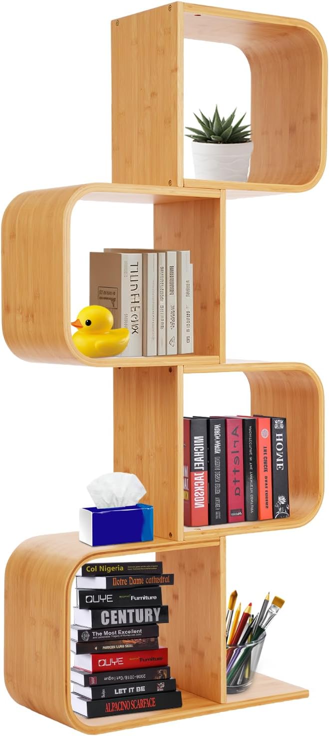 4-Tier S-Shaped Bookcase, Office Bookshelf by Unknown