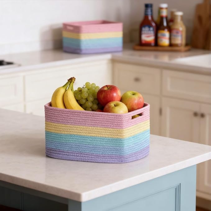 5 Pack Rainbow Woven Storage Baskets - Image 8