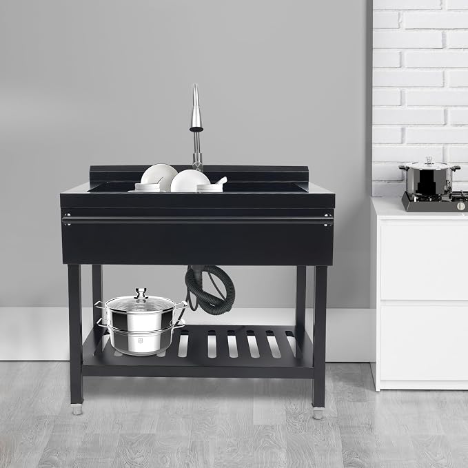 Stainless Steel Utility Sink, Free Standing Single Bowl Kitchen Sink - Image 7