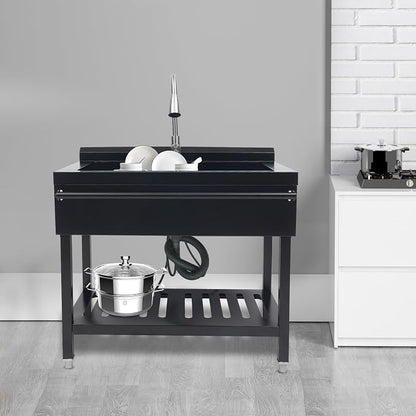 Stainless Steel Utility Sink, Free Standing Single Bowl Kitchen Sink - Image 7