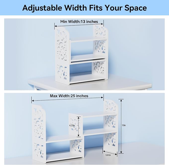 YGYQZ Adjustable Desktop Shelf Organizer, 3-Tier Expandable Desk Shelf - Image 2