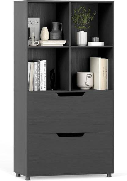 GOFLAME 4-Tier Bookcase with 2 Drawers, 51” Tall Bookshelf with 4-Cube Open by GOFLAME