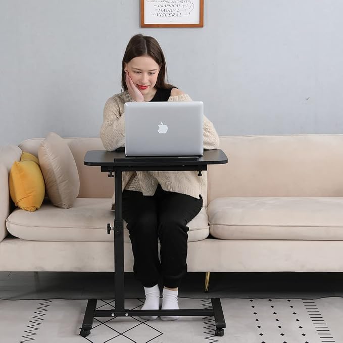Bed Desk Adjustable Overbed Bedside Table Rolling Laptop Tray Desk Cart Height - Image 7