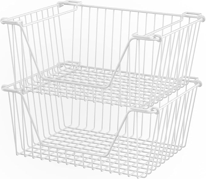 Slideep 14'' Large Stackable Storage Baskets Cabinet Organizer Sturdy Metal by WelcometotheSlideep